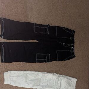 Thin, black cargos with an elastic waste